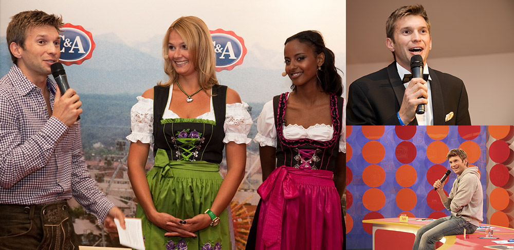 Moritz Küffner als Moderator bei einem Event in Tracht